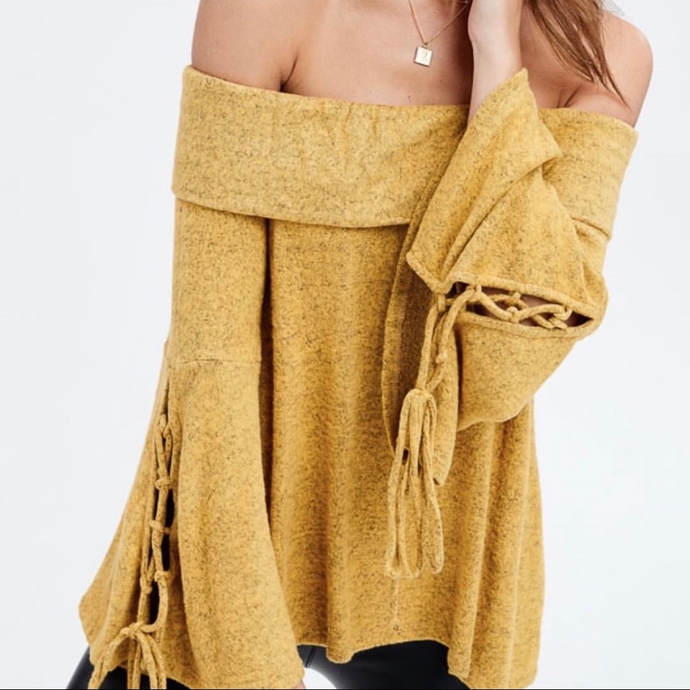 New! Soft Off The Shoulder Mustard Sweater